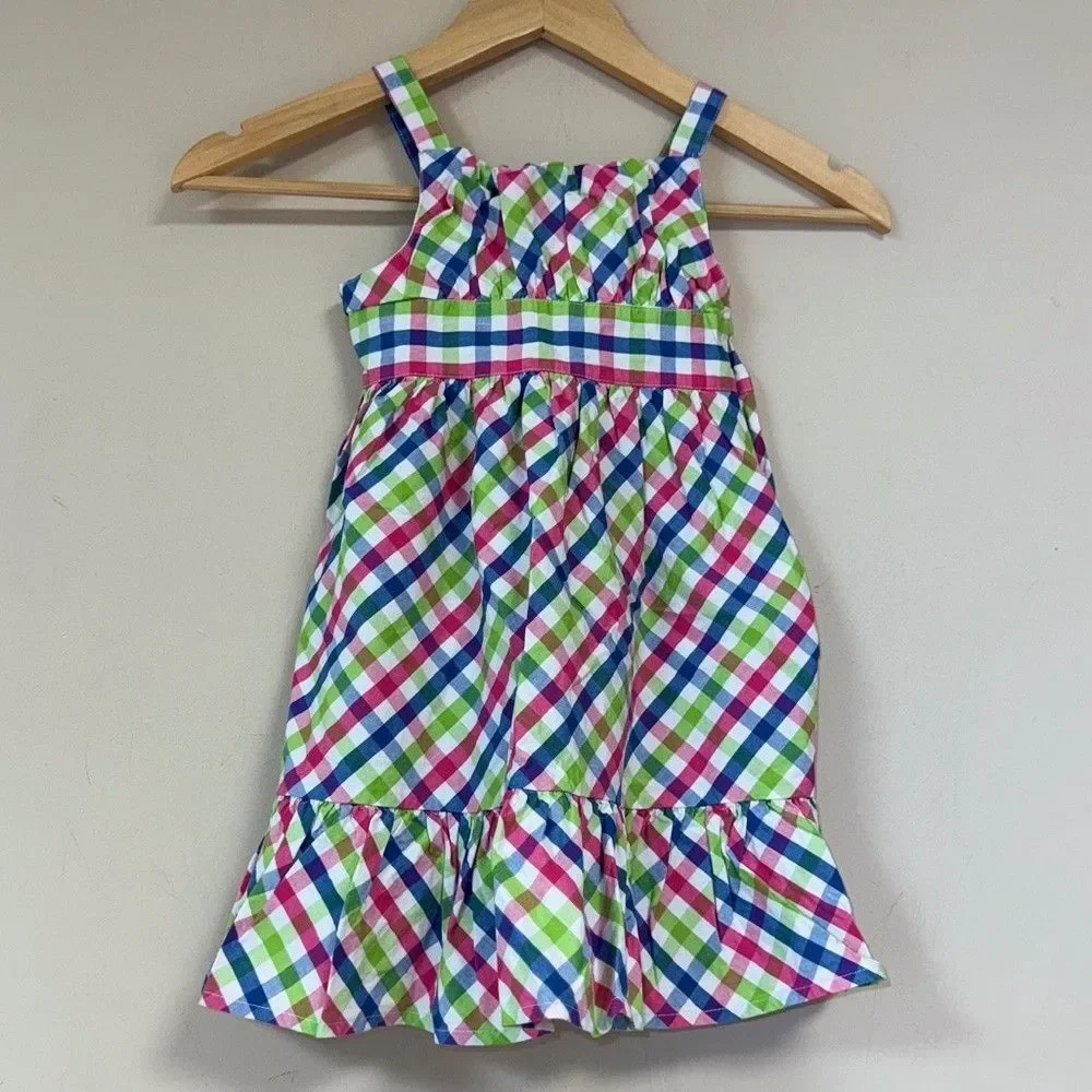 Gymboree Plaid Dress Girls 4 Summer Sun Lightweight Beach Preppy Ruffle Pink